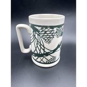 Peets Coffee Tea Mug Cup Arts & Crafts Press Pine Tree Yoshsiko Yamamoto Green